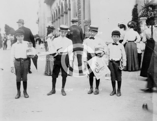 Four boys posed at World's Columbian Exposition, Chicago, 1891 or 1892. Creator: Frances Benjamin Johnston.
