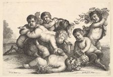 Four boys, two satyrs and a goat, 1654. Creator: Wenceslaus Hollar