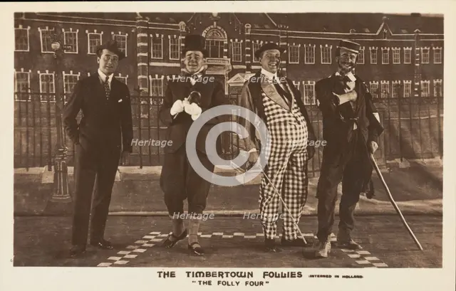 Four British prisoners of war, posing for "The Timbertown Follies", at a prisoner..., [1910-1919?]. Creator: Unknown.