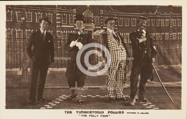 Four British prisoners of war, posing for "The Timbertown Follies", at a prisoner..., [1910-1919?]. Creator: Unknown.