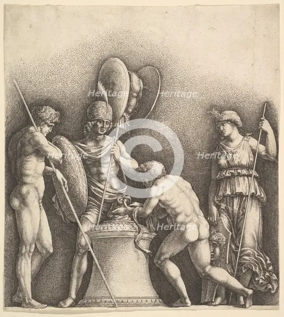 Four classical figures (pagan sacrifice), 1638. Creator: Wenceslaus Hollar.