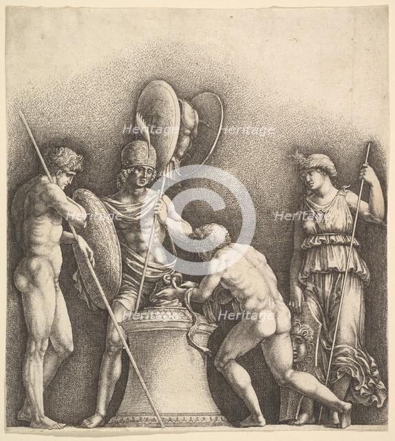 Four classical figures (pagan sacrifice), 1638. Creator: Wenceslaus Hollar.