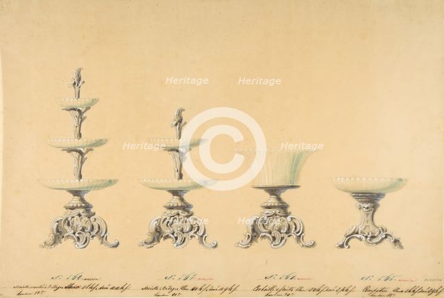 Four Designs for Tiered Serving Dishes, 19th century. Creator: Anon.