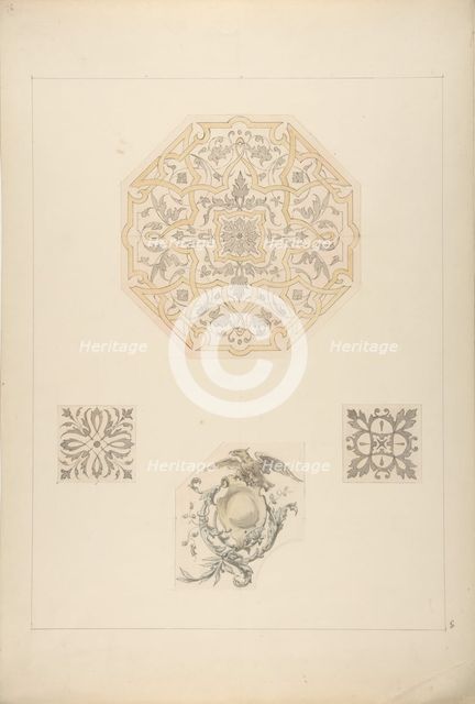 Four designs for decorative motifs, 1830-97. Creators: Jules-Edmond-Charles Lachaise, Eugène-Pierre Gourdet.