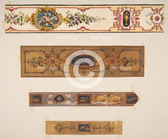Four designs for painted borders to decorate a room, 19th century. Creators: Jules-Edmond-Charles Lachaise, Eugène-Pierre Gourdet.