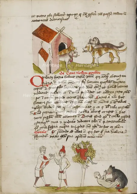 Four Dogs before a Doghouse: Two Men Making an Agreement; Fables, third quarter of 15th century. Creator: Unknown.