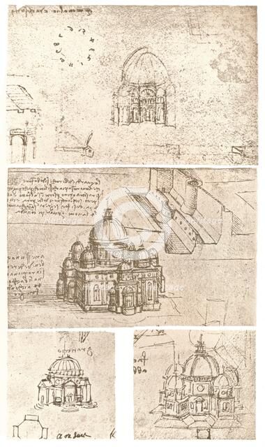 Four drawings of ecclesiastical architecture, c1472-c1519 (1883). Artist: Leonardo da Vinci.