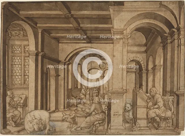 Four Evangelists in a Scriptorium, 1539. Creator: Master I.K..