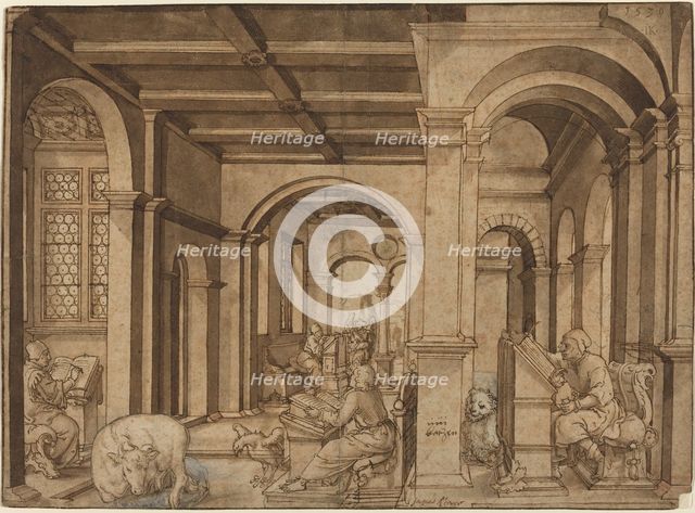 Four Evangelists in a Scriptorium, 1539. Creator: Master I.K..