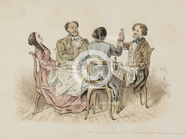 Four figures make a toast, c.1854-c.1887.  Creator: Alexander Ver Huell.