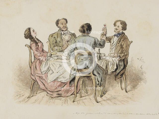 Four figures make a toast, c.1854-c.1887.  Creator: Alexander Ver Huell.