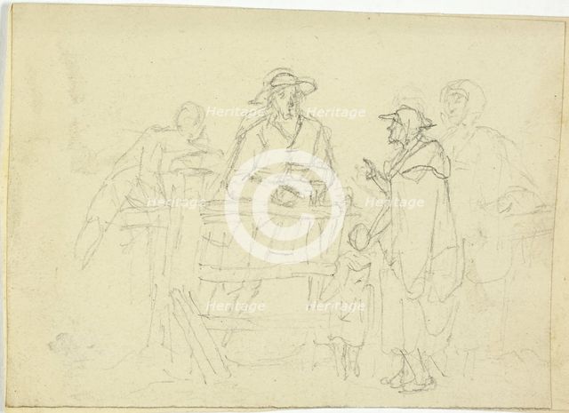 Four Figures at a Fence, n.d. Creator: William Henry Pyne.