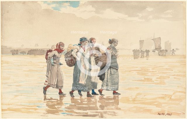 Four Fishwives on the Beach, 1881. Creator: Winslow Homer.