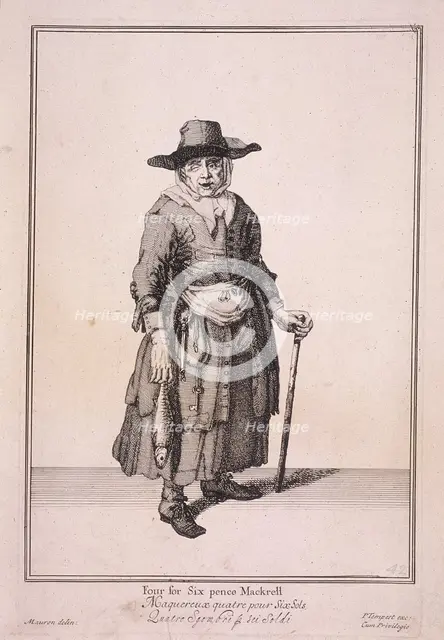 'Four for Six pence Mackrell', Cries of London, (1688?). Artist: Anon