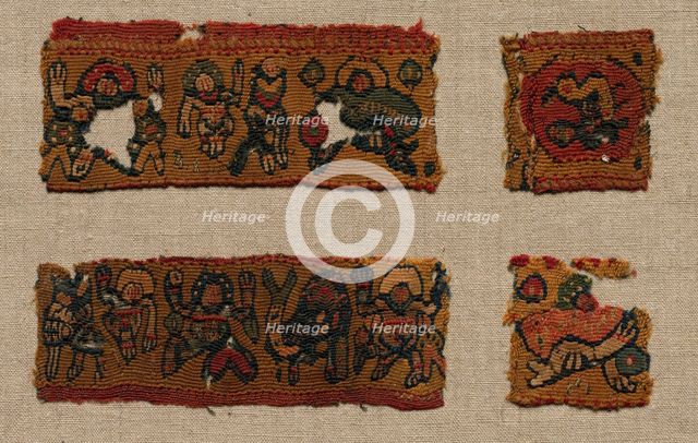 Four Fragments of the Gammadion Border of a Tunic, 400s - 600s. Creator: Unknown.