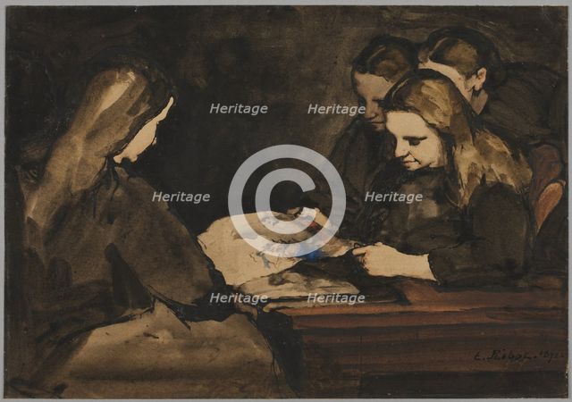 Four Girls Studying a Drawing, 1876 . Creator: Théodule Ribot (French, 1823-1891).