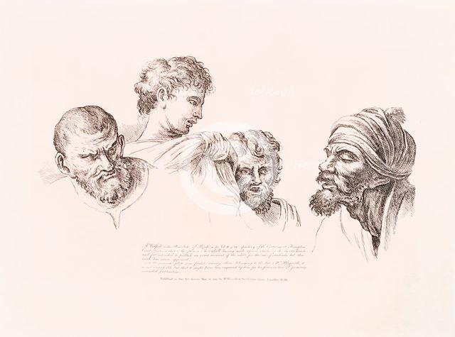Four heads copied from the Raphael Cartoons at Hampton Court, (c1715-c1730?). Creator: William Hogarth.