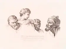 Four heads copied from the Raphael Cartoons at Hampton Court, (c1715-c1730?). Creator: William Hogarth