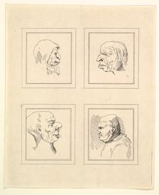 Four Heads (from Characaturas by Leonardo da Vinci, from Drawings by Wincelslaus Hollar, o..., 1786. Creator: Unknown