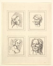 Four Heads (from Characaturas by Leonardo da Vinci, from Drawings by Wincelslaus Hollar, o..., 1786. Creator: Unknown