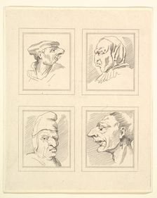 Four Heads (from Characaturas by Leonardo da Vinci, from Drawings by Wincelslaus Hollar, o..., 1786. Creator: Unknown