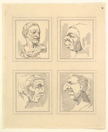 Four Heads (from Characaturas by Leonardo da Vinci, from Drawings by Wincelslaus Hollar, o..., 1786. Creator: Unknown