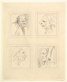 Four Heads (from Characaturas by Leonardo da Vinci, from Drawings by Wincelslaus Hollar, o..., 1786. Creator: Unknown