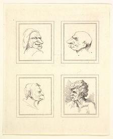 Four Heads (from Characaturas by Leonardo da Vinci, from Drawings by Wincelslaus Hollar, o..., 1786. Creator: Unknown
