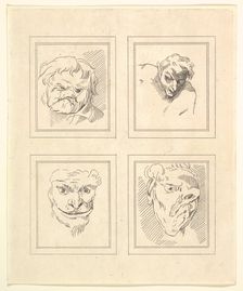 Four Heads (from Characaturas by Leonardo da Vinci, from Drawings by Wincelslaus Hollar, o..., 1786. Creator: Unknown
