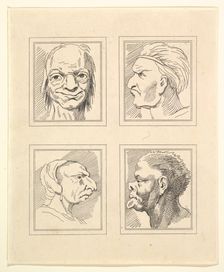Four Heads (from Characaturas by Leonardo da Vinci, from Drawings by Wincelslaus Hollar, o..., 1786. Creator: Unknown