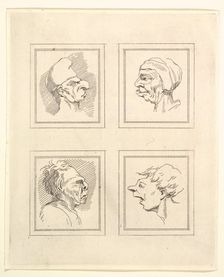 Four Heads (from Characaturas by Leonardo da Vinci, from Drawings by Wenceslaus Hollar, ou..., 1786. Creator: Unknown