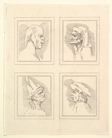 Four Heads (from Characaturas by Leonardo da Vinci, from Drawings by Wincelslaus Hollar, o..., 1786. Creator: Unknown
