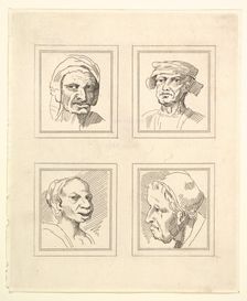 Four Heads (from Characaturas by Leonardo da Vinci, from Drawings by Wincelslaus Hollar, o..., 1786. Creator: Unknown