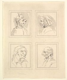 Four Heads (from Characaturas by Leonardo da Vinci, from Drawings by Wincelslaus Hollar, o..., 1786. Creator: Unknown