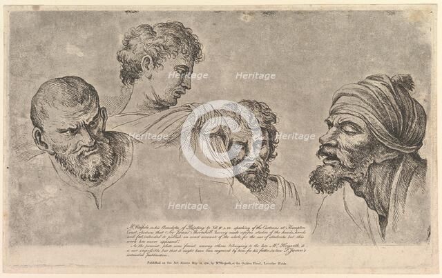 Four Heads From the Raphael Cartoons at Hampton Court, May 14, 1781. Creator: William Hogarth.