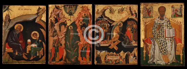 Four Icons from a Pair of Doors (Panels), possibly part of a Polyptych..., early 15th century. Creator: Unknown.