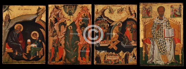 Four Icons from a Pair of Doors (Panels), possibly part of a Polyptych..., early 15th century. Creator: Unknown.