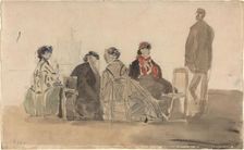 Four Ladies Seated at Trouville, 1866. Creator: Eugene Louis Boudin