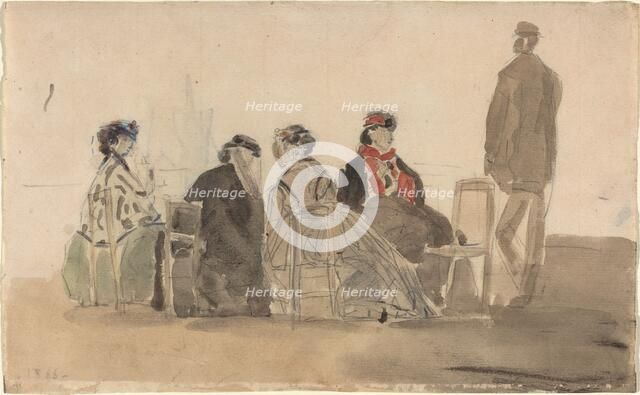 Four Ladies Seated at Trouville, 1866. Creator: Eugene Louis Boudin.