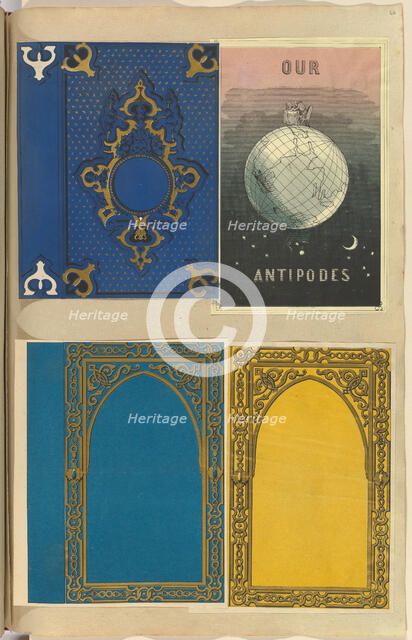 Four Lithographed Bookcovers, One for Our Antipodes, 1845-70. Creator: Alfred Crowquill.