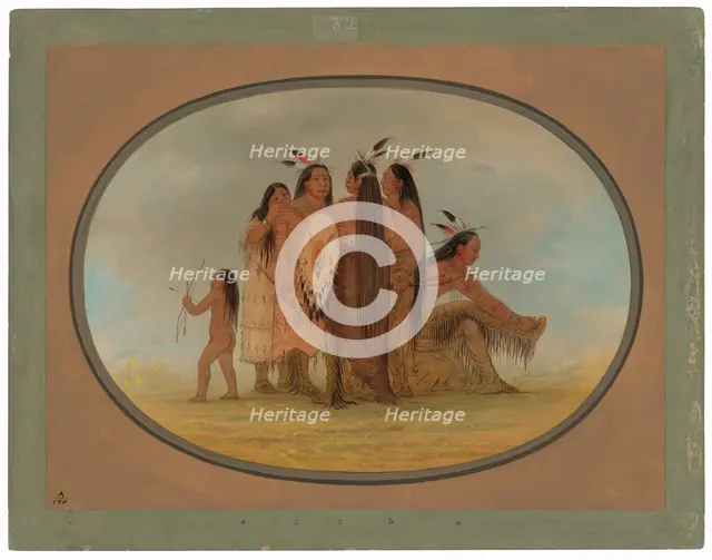 Four Mandan Warriors, a Girl, and a Boy, 1861/1869. Creator: George Catlin.