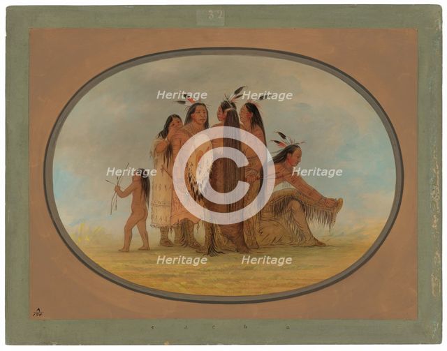Four Mandan Warriors, a Girl, and a Boy, 1861/1869. Creator: George Catlin.