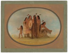Four Mandan Warriors, a Girl, and a Boy, 1861/1869. Creator: George Catlin