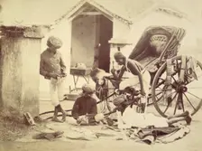 Four men and a rickshaw, India, 1873. Creator: Willoughby Wallace Hooper
