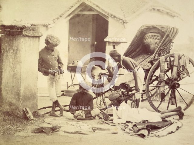Four men and a rickshaw, India, 1873.  Creator: Willoughby Wallace Hooper.
