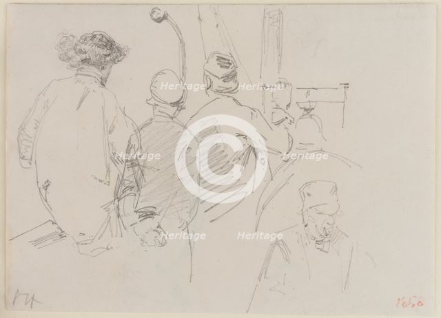 Four Men Aboard a Boat, 1858. Creator: James Abbott McNeill Whistler.
