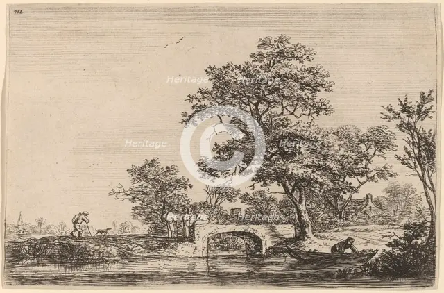 Four Men on a Stone Bridge. Creator: Anthonie Waterloo.