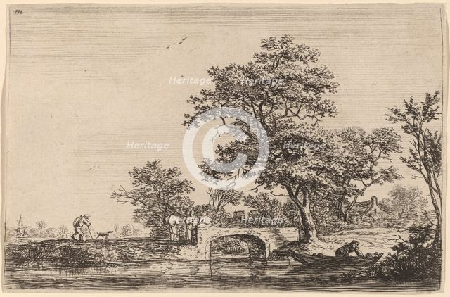 Four Men on a Stone Bridge. Creator: Anthonie Waterloo.