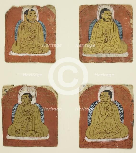 Four Miniature inscribed portraits of four Lamas, 14th century. Creator: Unknown.