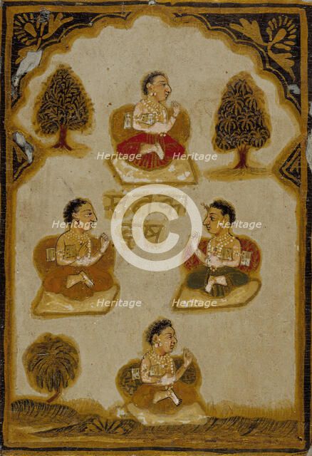 Four Monks, Number Four of the Sanaka (Ancient) Suit, Playing Card from a 32-Suit..., c1800. Creator: Unknown.